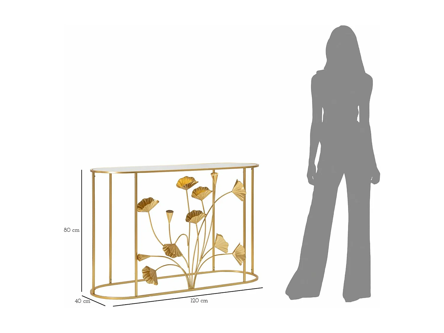 Tavolo Consolle Foglia 73, Oro, 120x40x80 cm, Seven Design