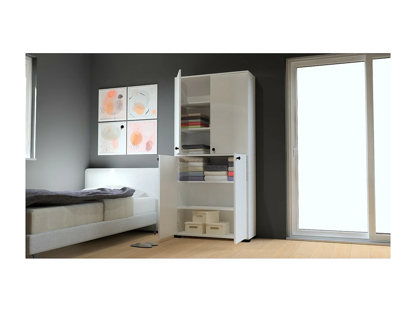 Roupeiro Madrid, Branco, 90,3x33x189 cm, Epikasa