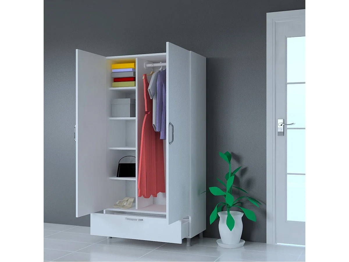 Armario Belize, Blanco, 90x40,5x173 cm, Epikasa