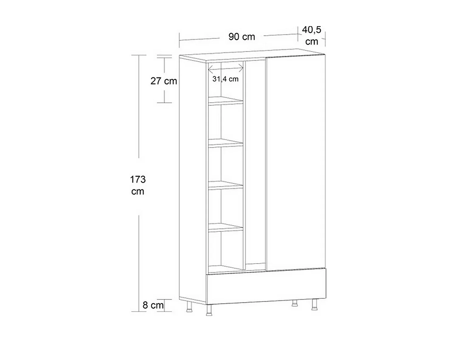 Armario Belize, Blanco, 90x40,5x173 cm, Epikasa