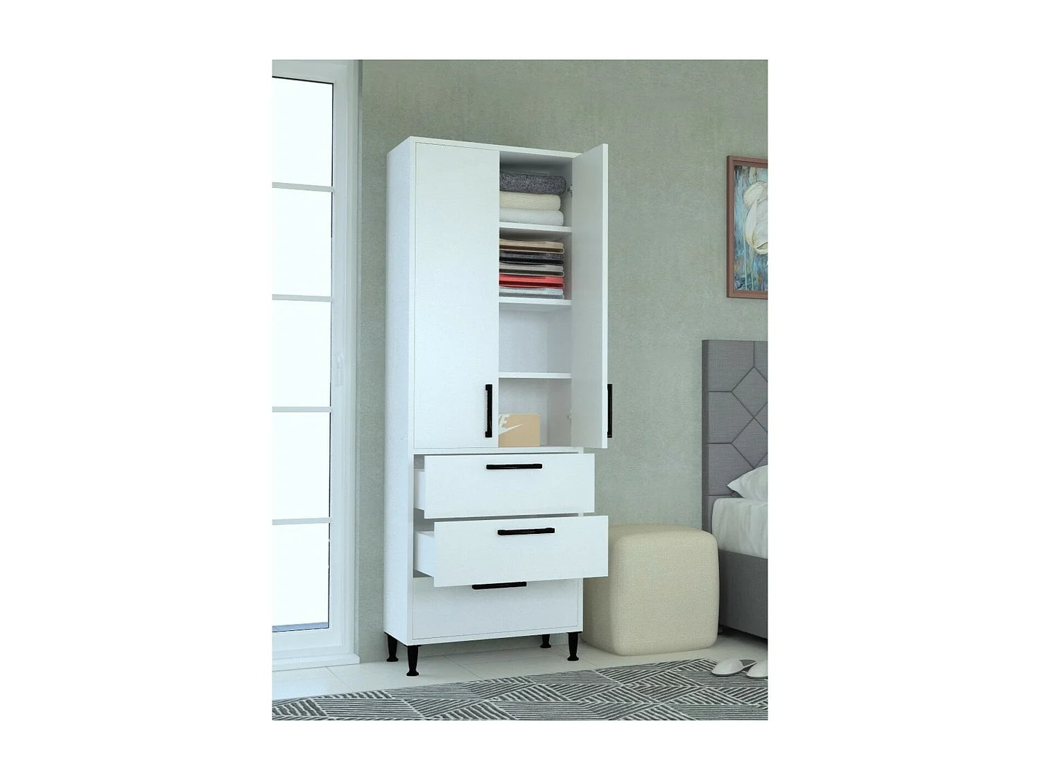 Armoire Ayo, Blanc, 60x32,7x176 cm, Epikasa