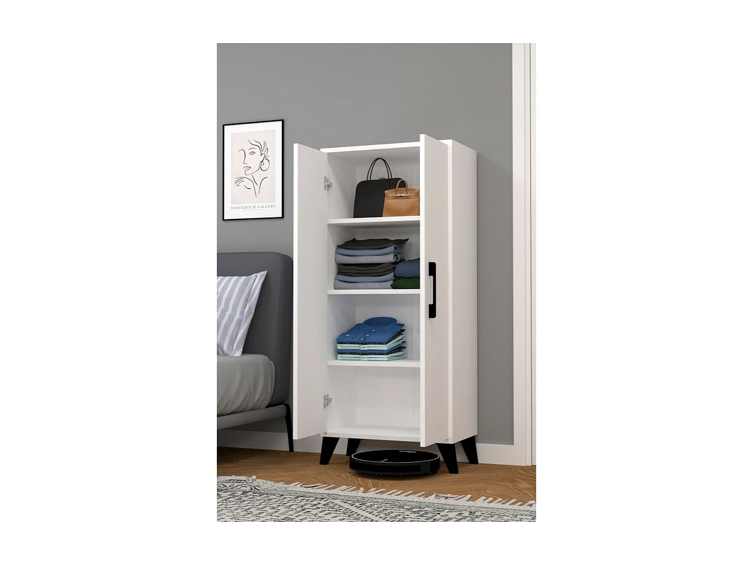 Roupeiro Kisa, Branco, 58x33x132 cm, Epikasa