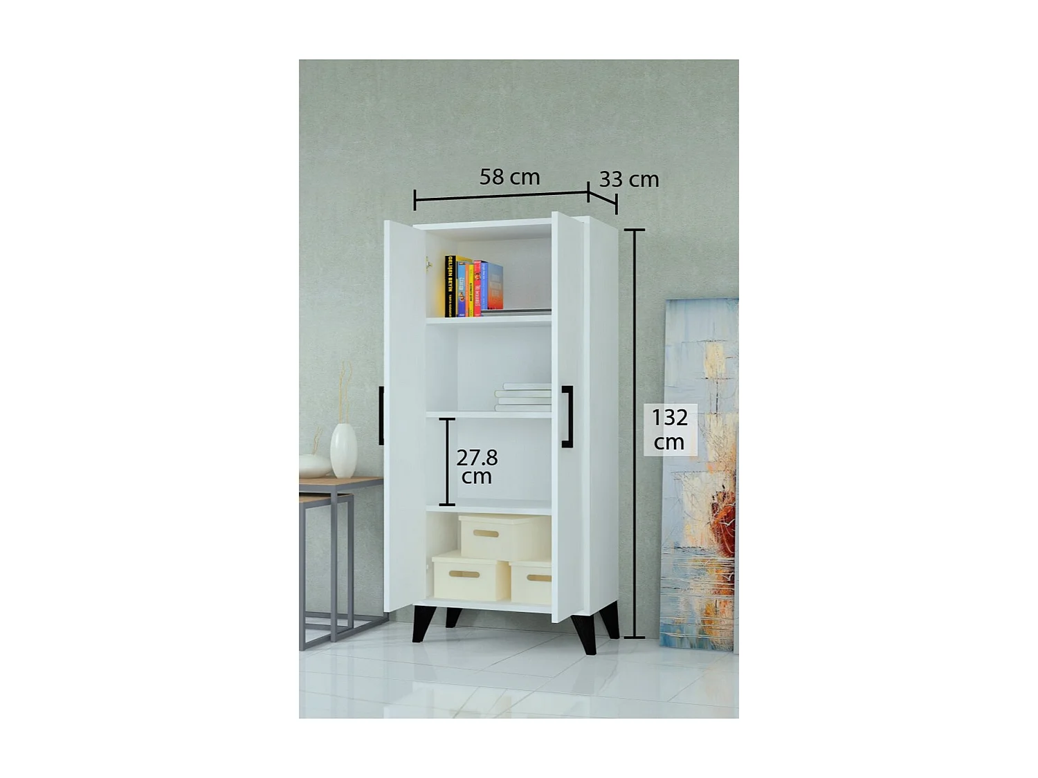 Roupeiro Kisa, Branco, 58x33x132 cm, Epikasa