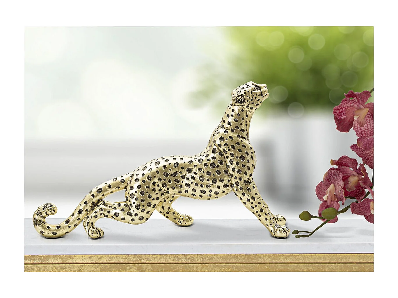 Rzeźba Lampart, Złoto, 33x7,7x19,5 cm, Seven Design