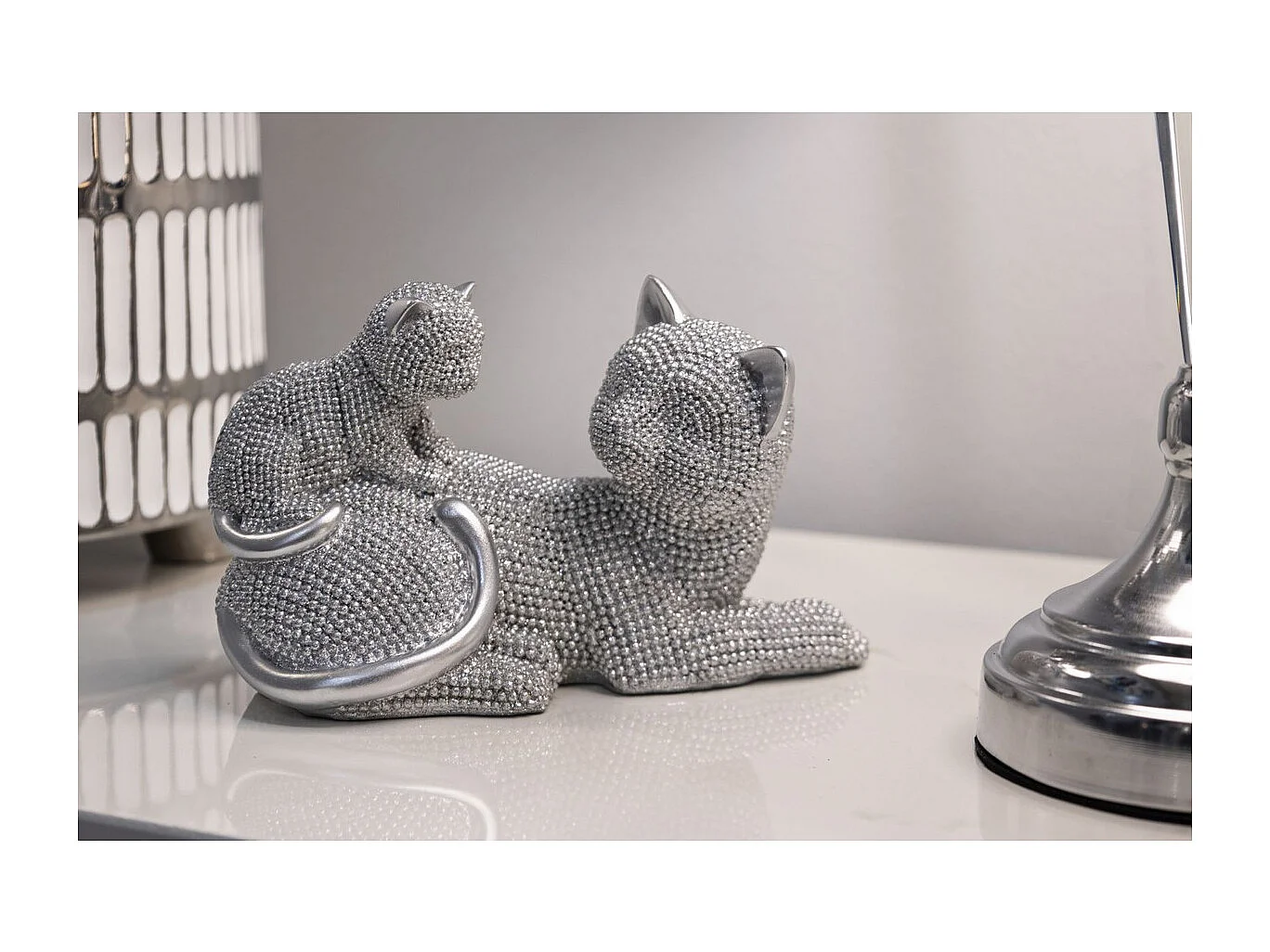 Sculpture Chats 2, Argent, 19x9x13 cm, Seven Design