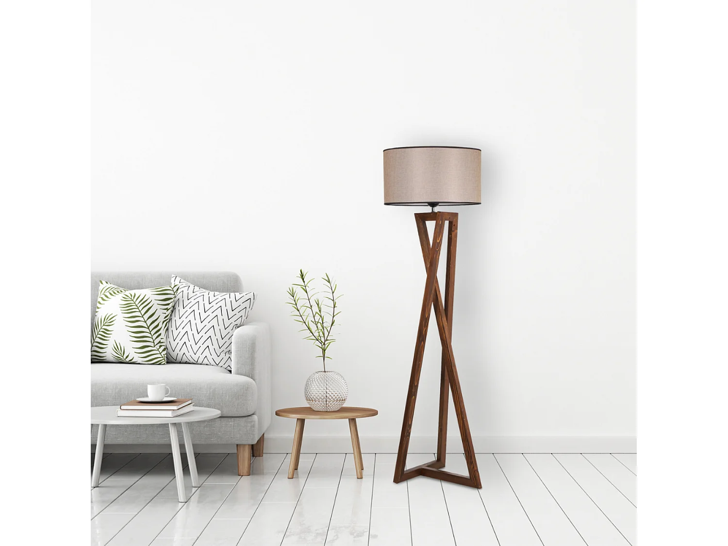 Lampadaire design bois et tissu CHLOE