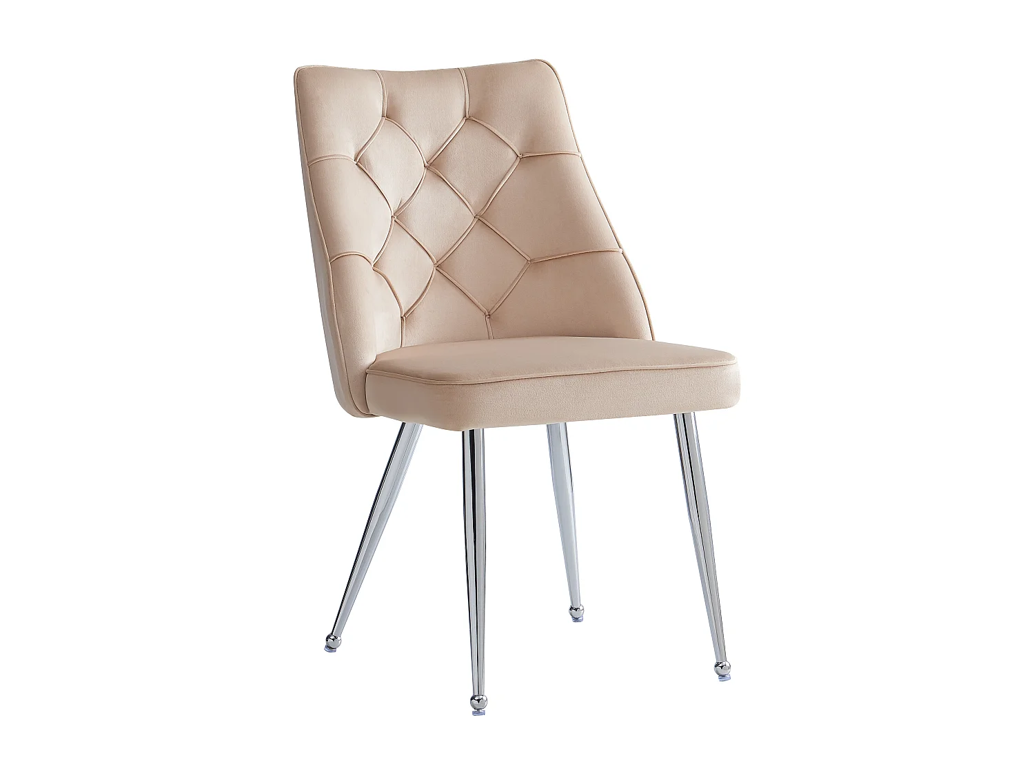 Set van 4 eetkamerstoelen zonder armleuningen - 51 x 60 x 87 cm - fluweel en zilveren ijzeren poten - beige