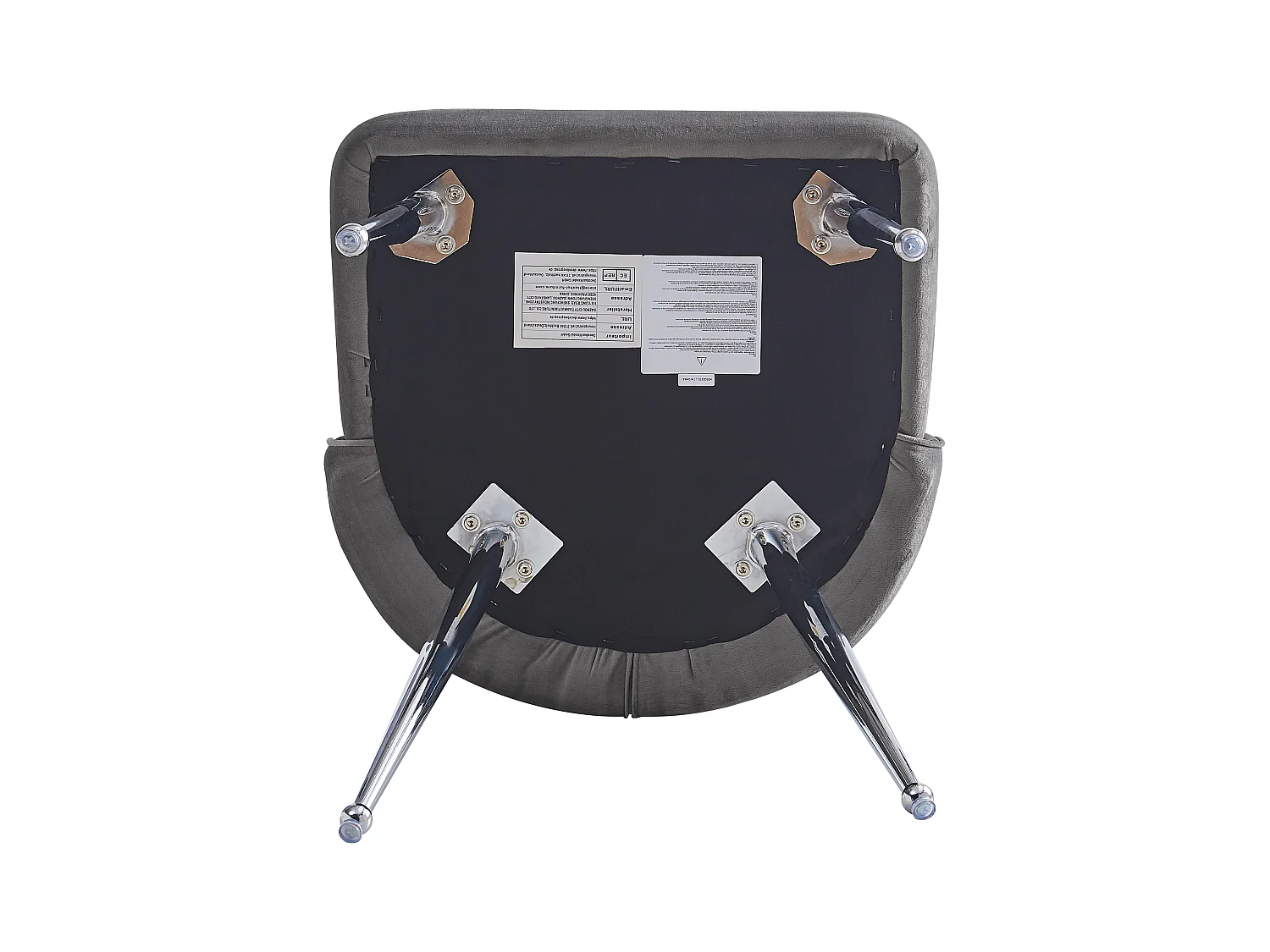 Set di 4 sedie da pranzo senza braccioli - 51 x 60 x 87 cm - Velluto e gambe in ferro argentato - Grigio