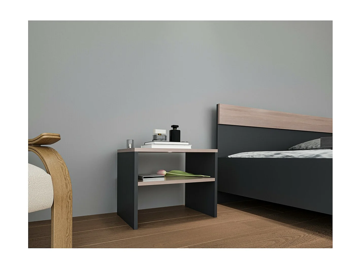 Table de Chevet Paloma, Gris, 50x35x40 cm, Epikasa