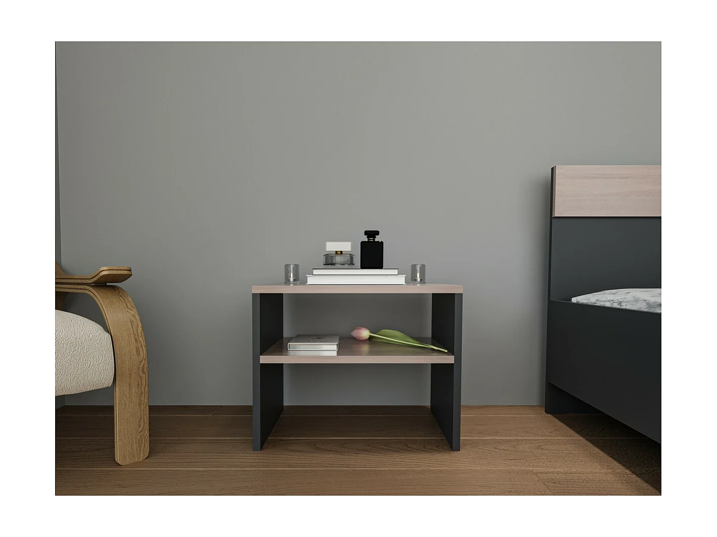 Table de Chevet Paloma, Gris, 50x35x40 cm, Epikasa