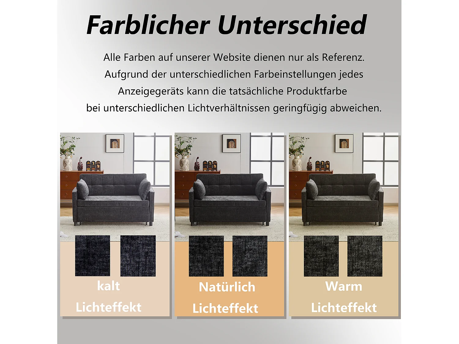 Sofa 2-osobowa rozkładana, rozkładana sofa w tkaninie szenilowej - 142 x 79/174 x 85 cm - z funkcją spania i regulowanym oparciem - czarna