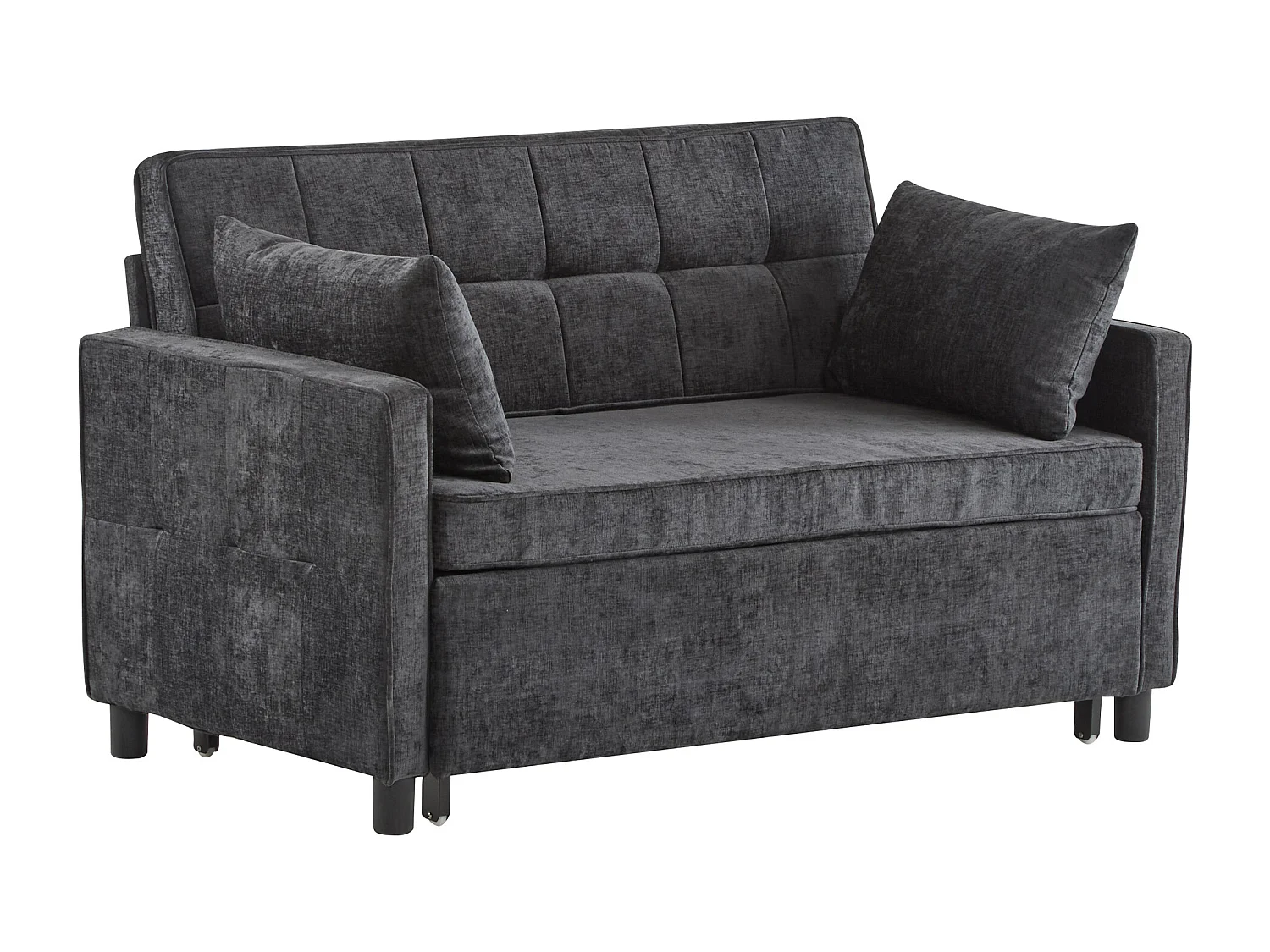 Canapé convertible 2 places, Canapé-lit pliant en tissu chenille - 142 x 79/174 x 85 cm - avec fonction sommeil et dossier réglable - Noir