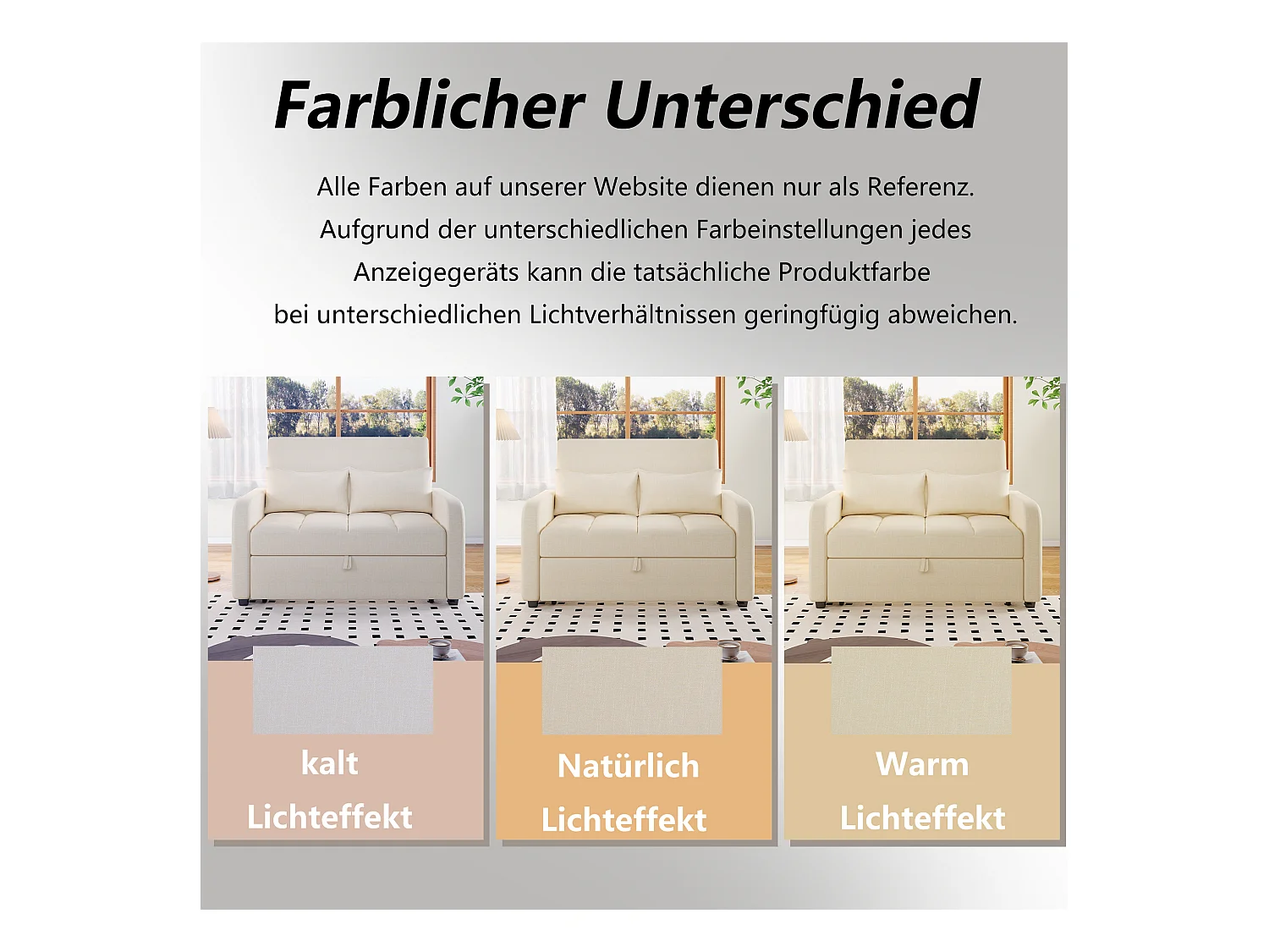 Sofa 2-osobowa rozkładana, rozkładana sofa w tkaninie lnianej - 127 x 75 x 94 cm - z funkcją spania - beżowa