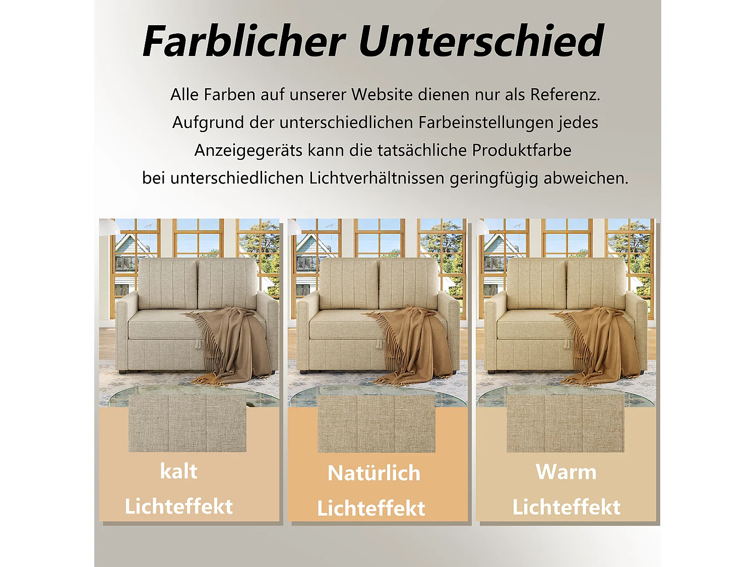 Slaapbank 2-zits, opvouwbare slaapbank in linnen stof - 127 x 75/180 x 94 cm - met slaapfunctie en verstelbare rugleuning - beige