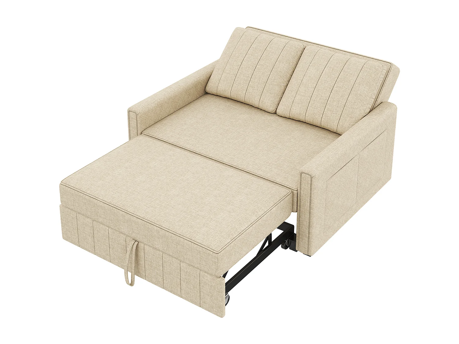 Slaapbank 2-zits, opvouwbare slaapbank in linnen stof - 127 x 75/180 x 94 cm - met slaapfunctie en verstelbare rugleuning - beige