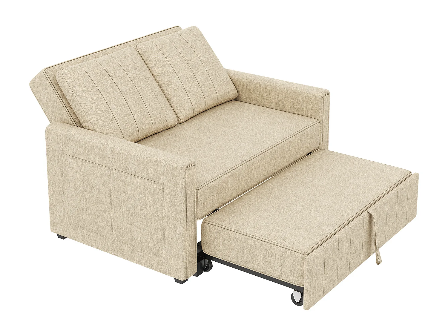 Slaapbank 2-zits, opvouwbare slaapbank in linnen stof - 127 x 75/180 x 94 cm - met slaapfunctie en verstelbare rugleuning - beige