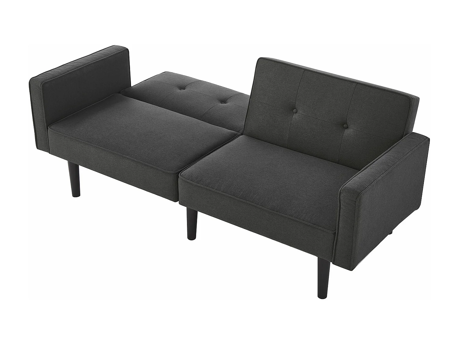 Sofa 2-osobowa z regulowanymi oparciami - 176 x 76 x 74 cm - Tkanina bawełniano-lniana i metalowe nogi - Antyczna czerń