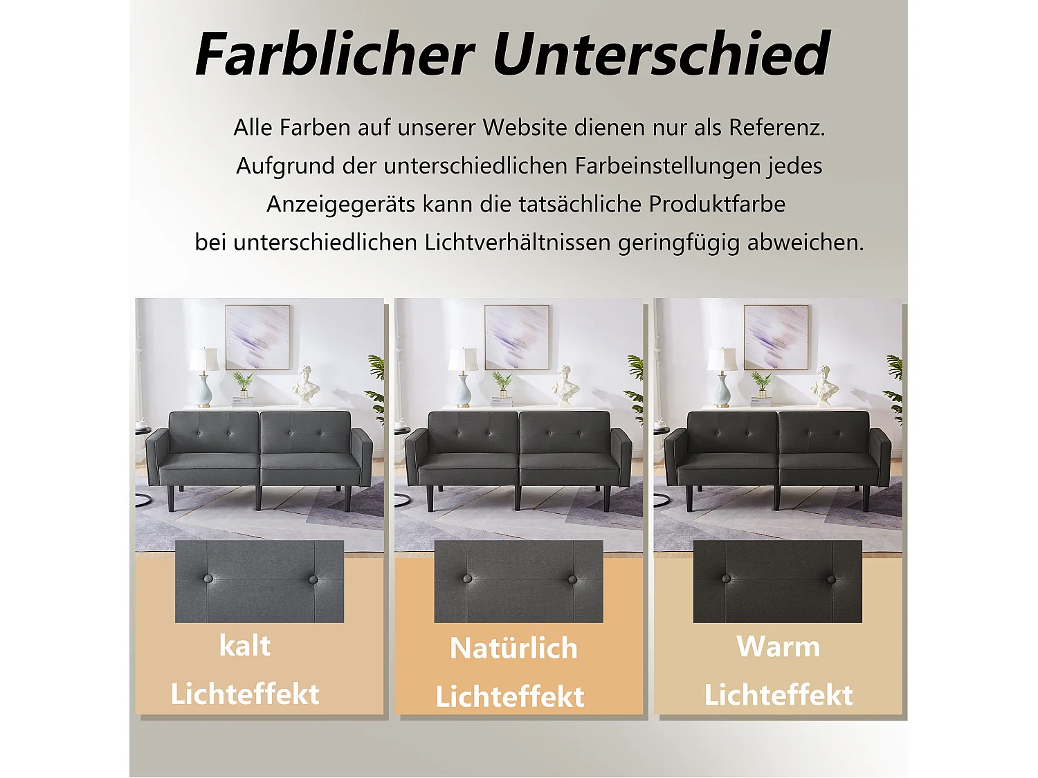 Sofa 2-osobowa z regulowanymi oparciami - 176 x 76 x 74 cm - Tkanina bawełniano-lniana i metalowe nogi - Antyczna czerń