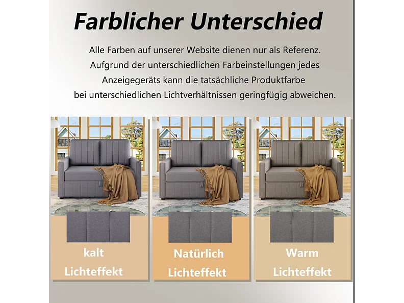 Canapé convertible 2 places, Canapé-lit pliant en tissu lin - 127 x 75/180 x 94 cm - avec fonction sommeil et dossier réglable - Gris