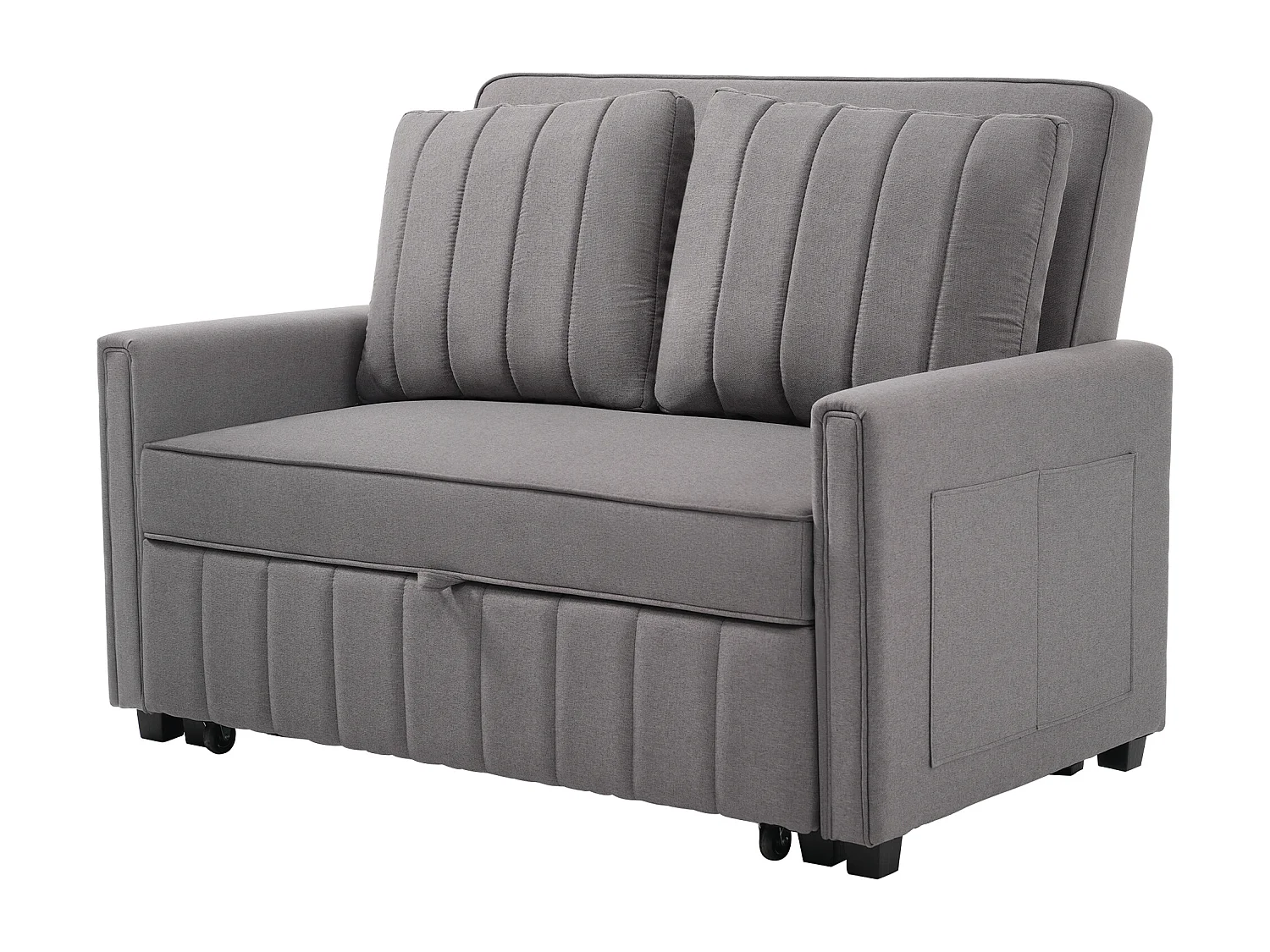 Canapé convertible 2 places, Canapé-lit pliant en tissu lin - 127 x 75/180 x 94 cm - avec fonction sommeil et dossier réglable - Gris