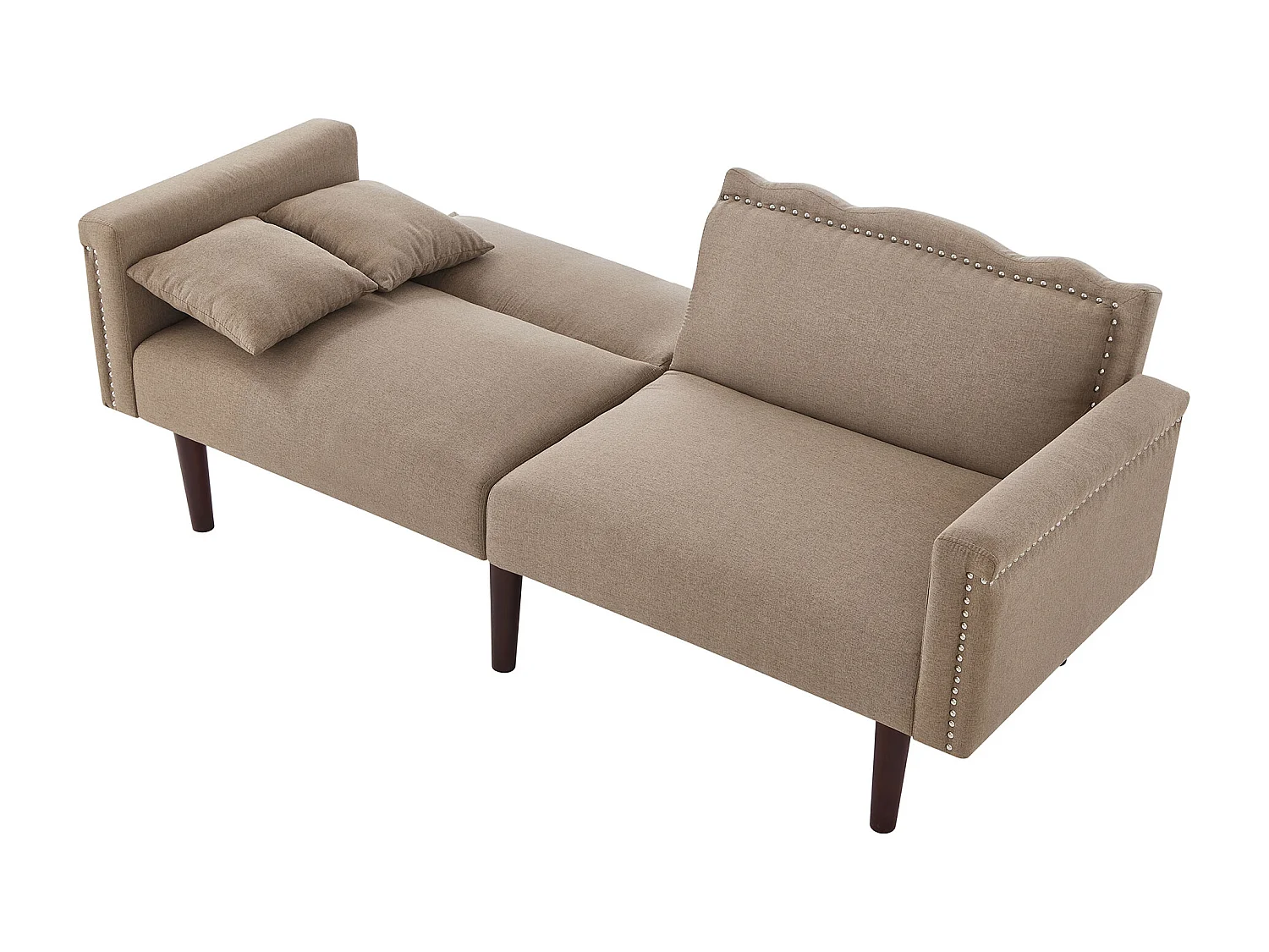 Sofa 2-osobowa z regulowanymi oparciami - 176 x 72 x 72 cm - Tkanina bawełniano-lniana i metalowe nogi - Brąz antyczny