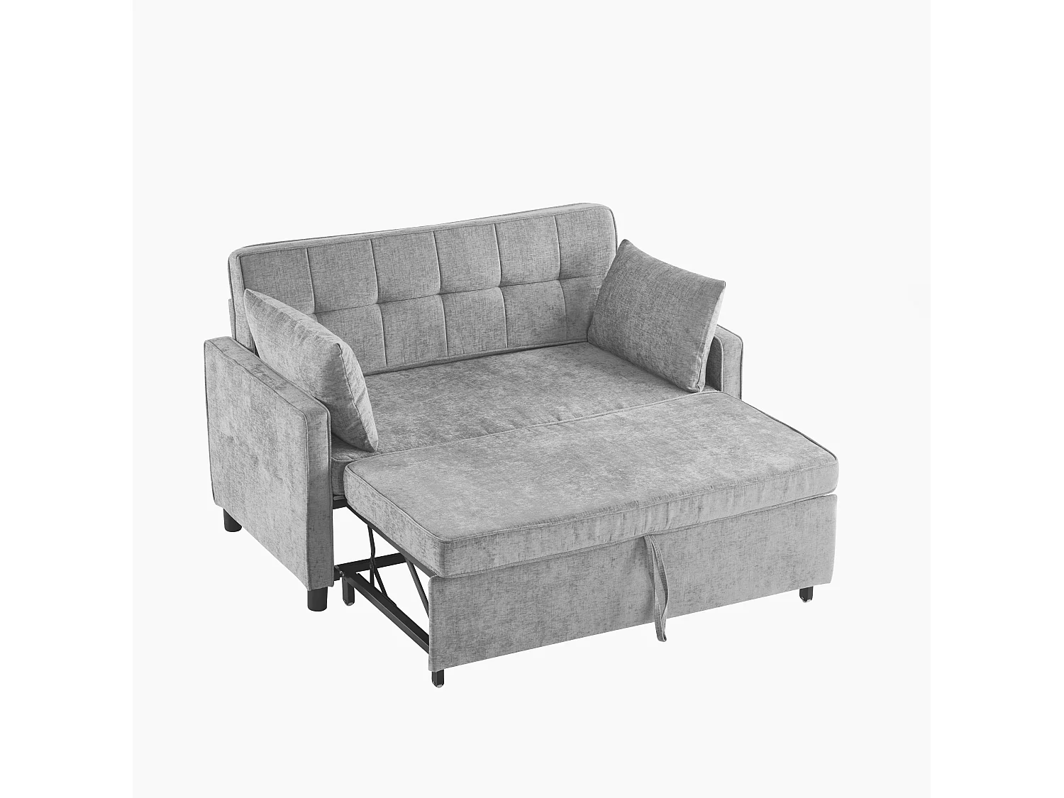 Canapé convertible 2 places, Canapé-lit pliant en tissu chenille - 142 x 79/174 x 85 cm - avec fonction sommeil et dossier réglable - Gris