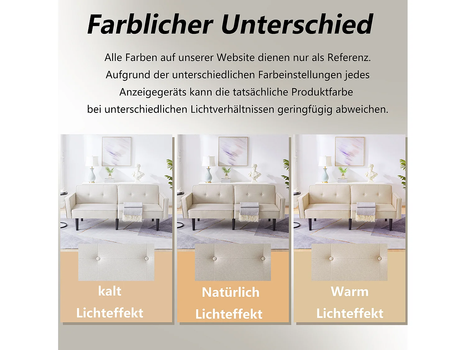 Canapé 2 places avec dossiers réglables - 176 x 76 x 74 cm - Tissu coton-lin et pièds en métal - Beige