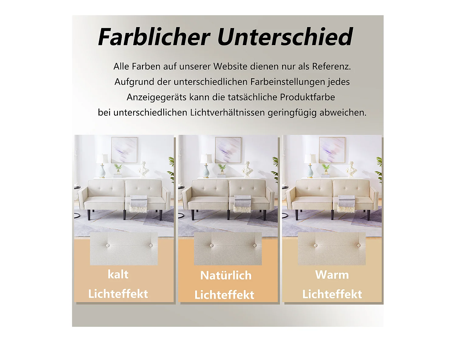2-zitsbank met verstelbare rugleuningen - 176 x 76 x 74 cm - Katoen-linnen stof en metalen poten - Beige