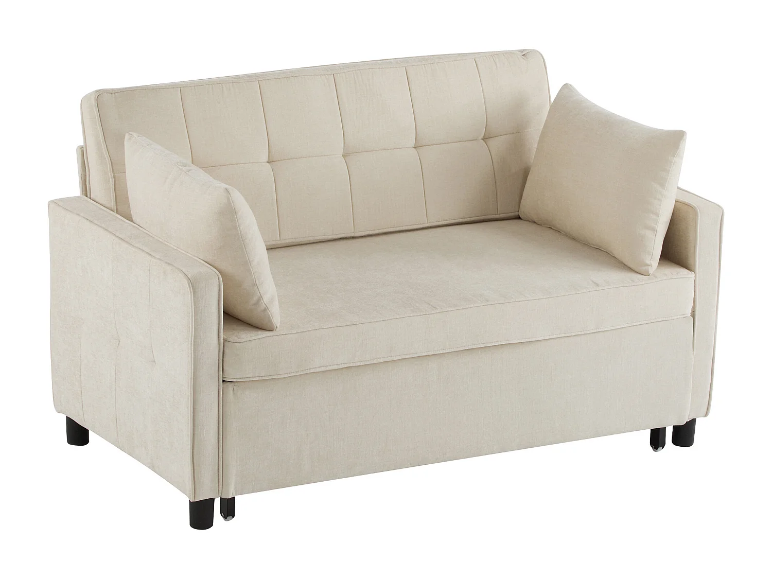 Sofa 2-osobowa rozkładana, rozkładana sofa z tkaniny szenilowej - 142 x 79/174 x 85 cm - z funkcją spania i regulowanym oparciem - beżowa