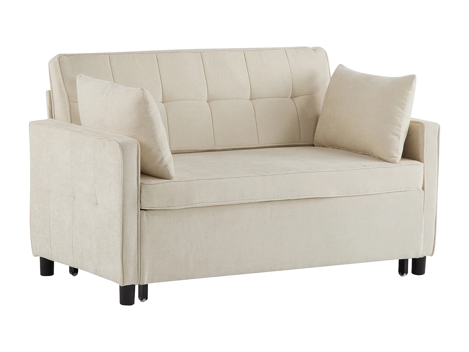 Sofa 2-osobowa rozkładana, rozkładana sofa z tkaniny szenilowej - 142 x 79/174 x 85 cm - z funkcją spania i regulowanym oparciem - beżowa