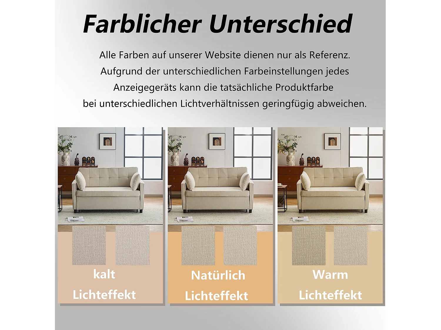 Canapé convertible 2 places, Canapé-lit pliant en tissu chenille - 142 x 79/174 x 85 cm - avec fonction sommeil et dossier réglable - Beige