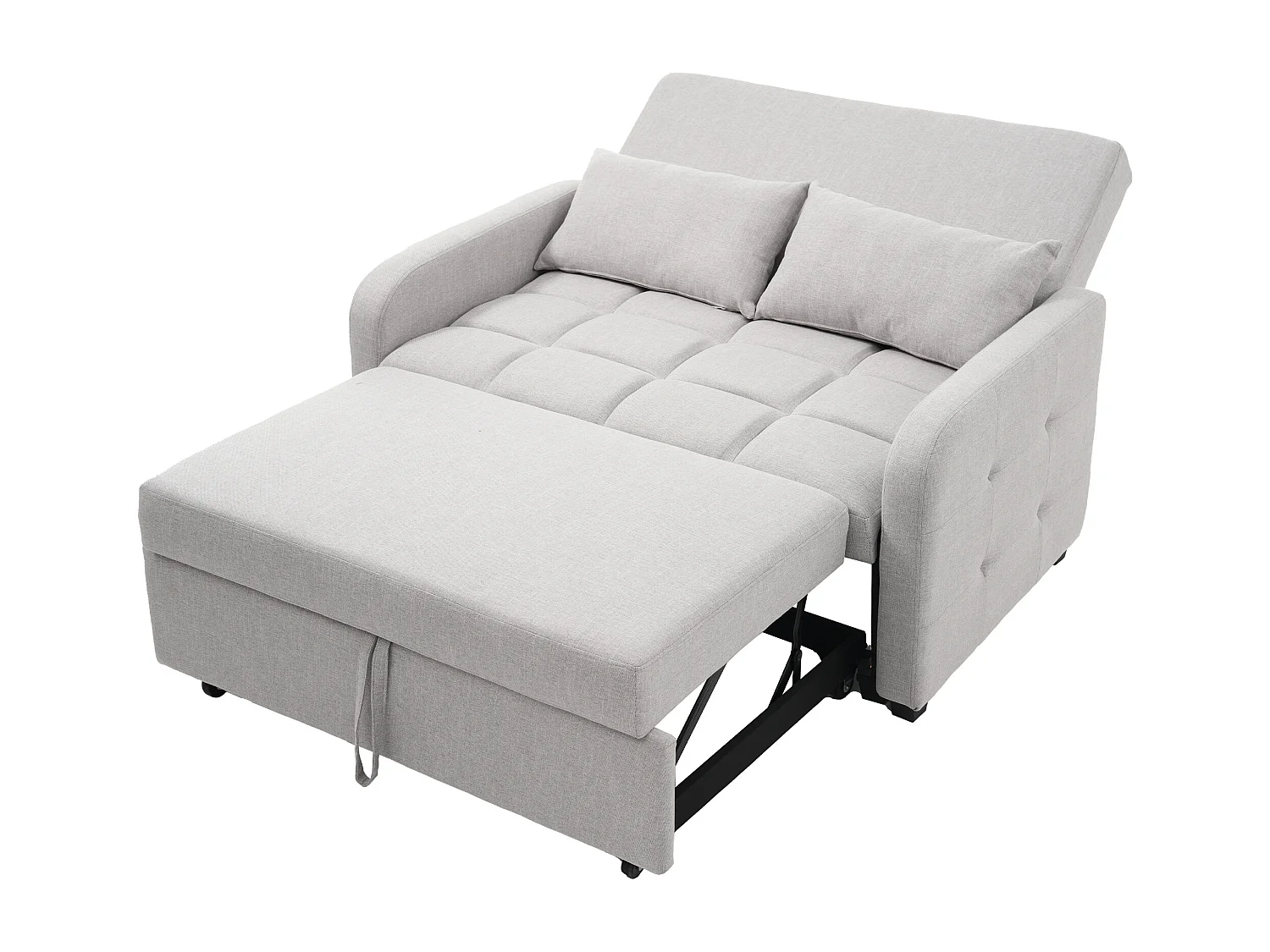 Canapé convertible 2 places, Canapé-lit pliant en tissu lin - 127 x 75 x 94 cm - avec fonction sommeil - Gris clair