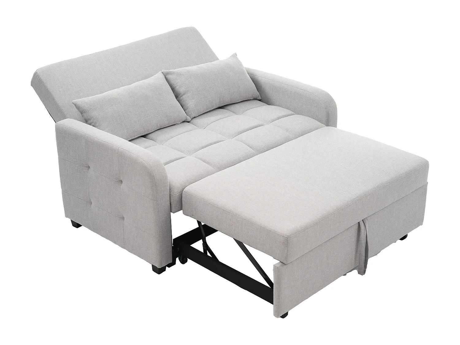 Canapé convertible 2 places, Canapé-lit pliant en tissu lin - 127 x 75 x 94 cm - avec fonction sommeil - Gris clair