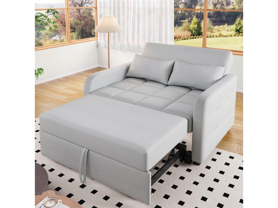 Sofa 2-osobowa rozkładana, rozkładana sofa w tkaninie lnianej - 127 x 75 x 94 cm - z funkcją spania - Jasnoszary