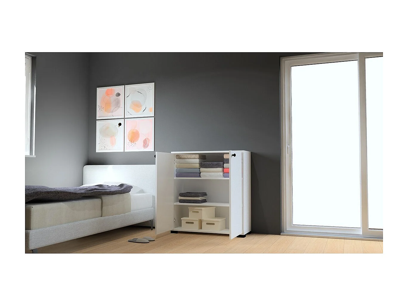 Mueble Multiusos Madrid, Blanco, 90,3x33x189 cm, Epikasa