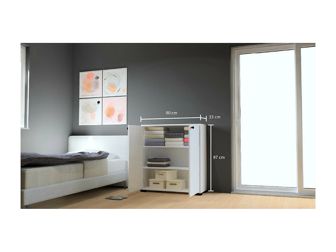 Mueble Multiusos Madrid, Blanco, 90,3x33x189 cm, Epikasa