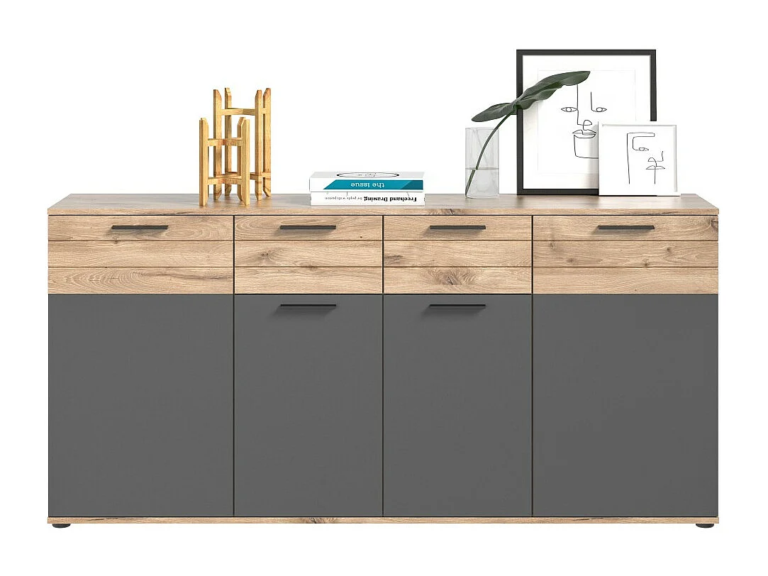 Buffet 4 puertas 4 cajones – Gris antracita y roble claro – SELMA