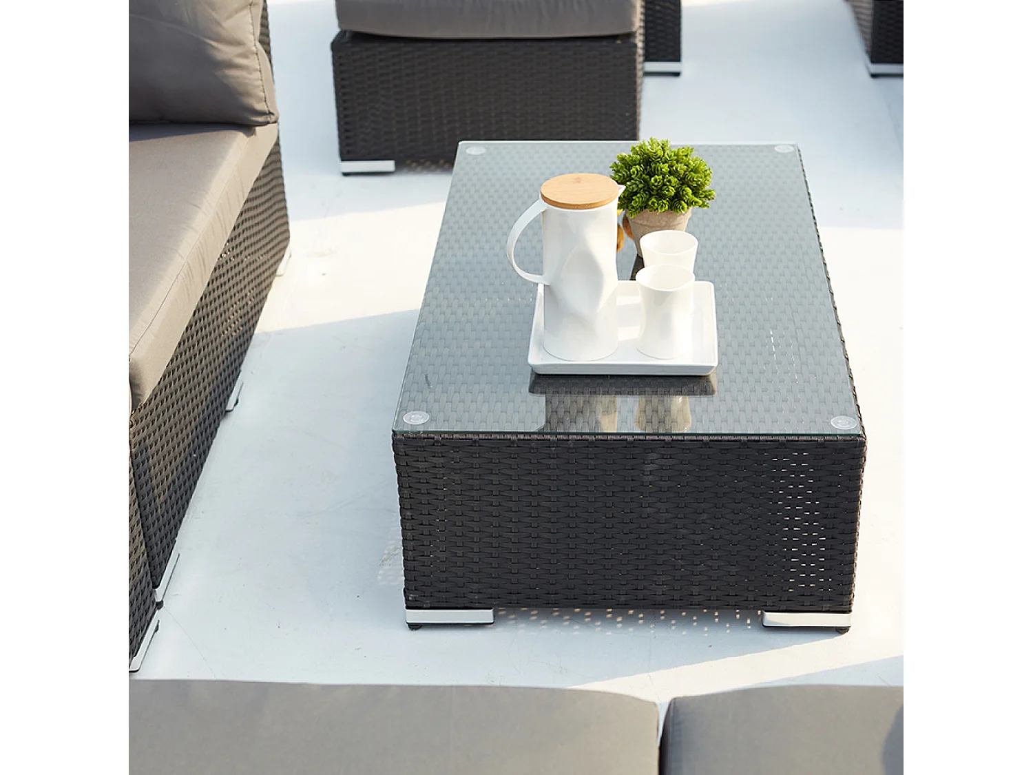 Salon de jardin modulable 6 places en résine gris et beige SALENTO