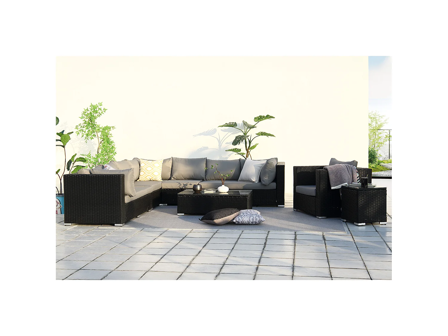 Salon de jardin modulable 6 places en résine gris et beige SALENTO