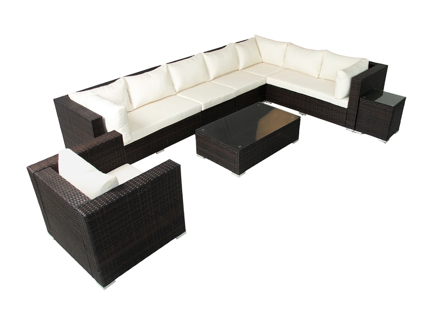 salon de jardin panoramique 8 places en résine tressée marron et blanc SALENTO