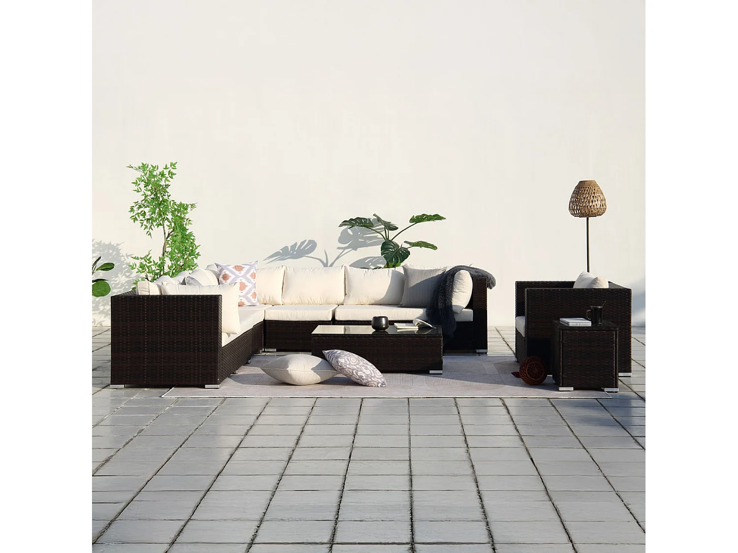 giardino panoramico 8 posti in resina intrecciata marrone e bianca SALENTO