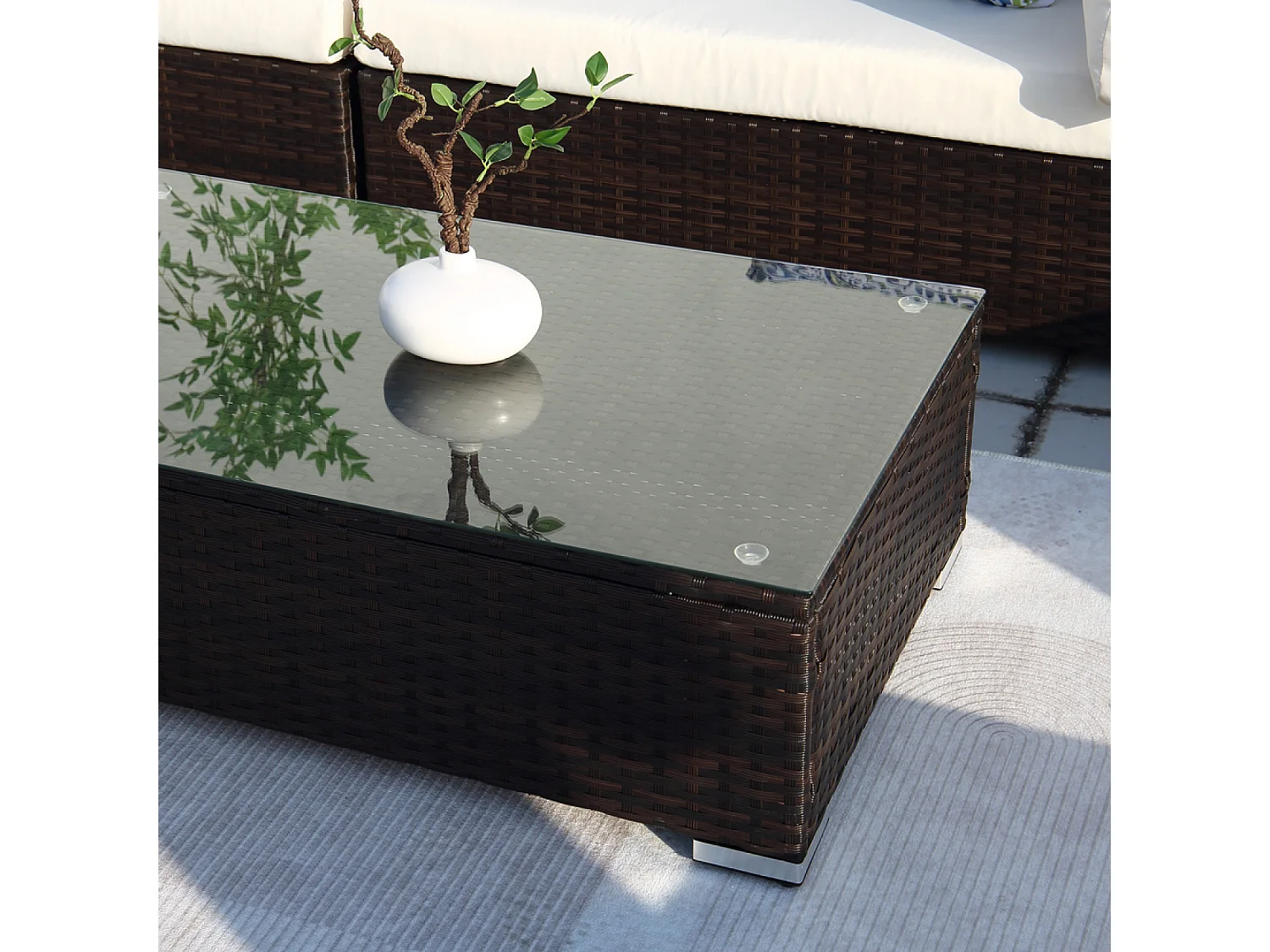 STALLA Arredo giardino componibile 13/14 posti in resina intrecciata bianca e nera