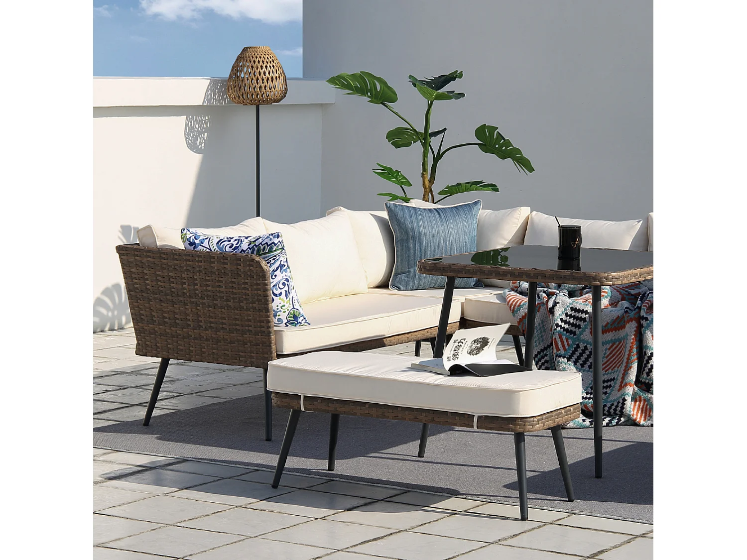 Gartenmöbelset 9 Plätze aus braunem und beigem Rattan BARACOA