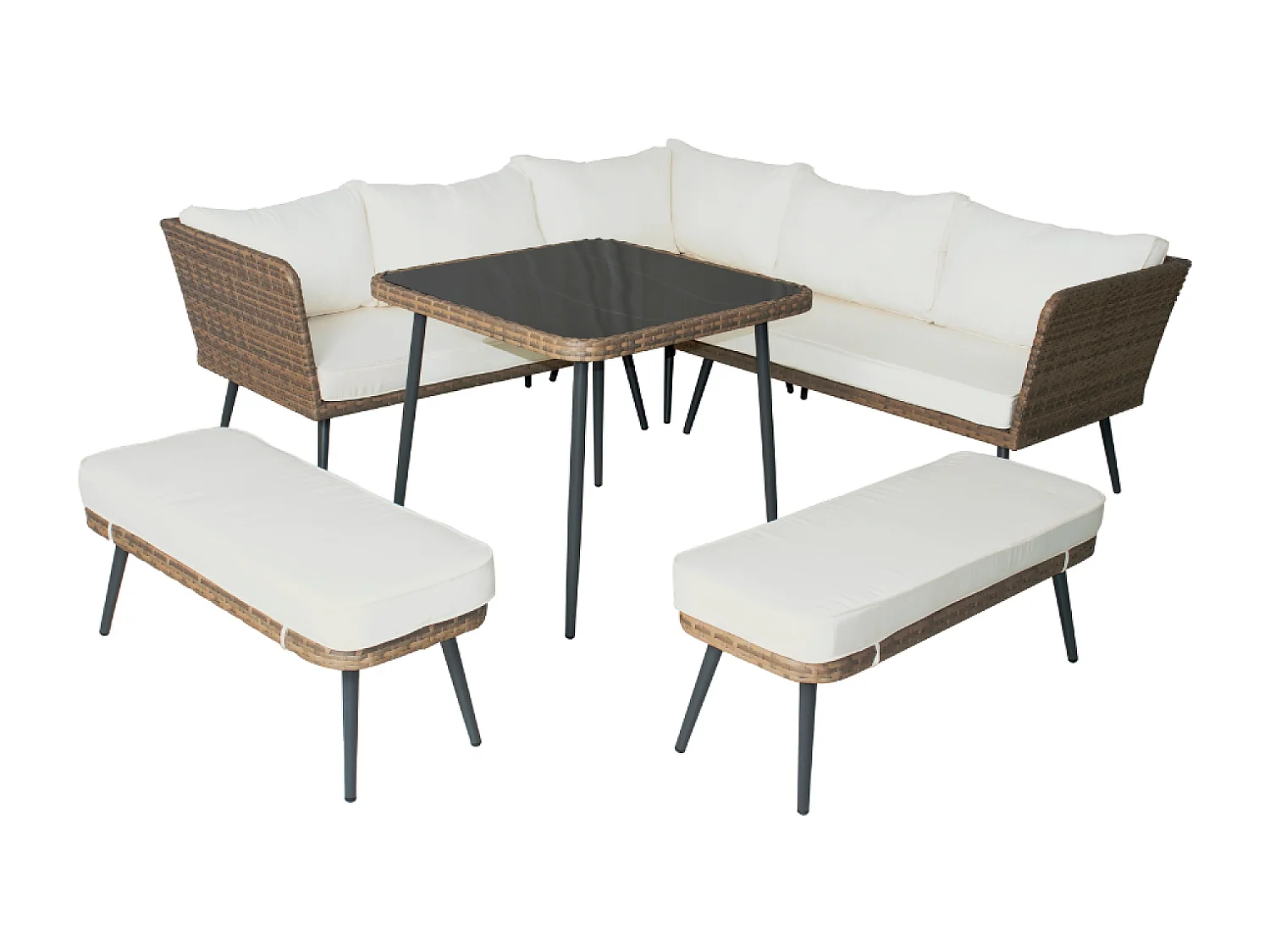 Gartenmöbelset 9 Plätze aus braunem und beigem Rattan BARACOA