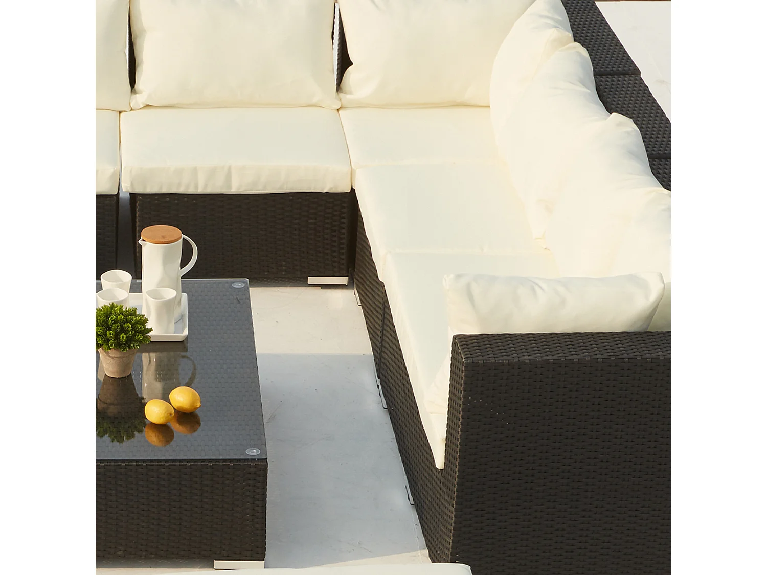 Salón de jardín panorámico 8 plazas de resina tejida blanco y negro SALENTO