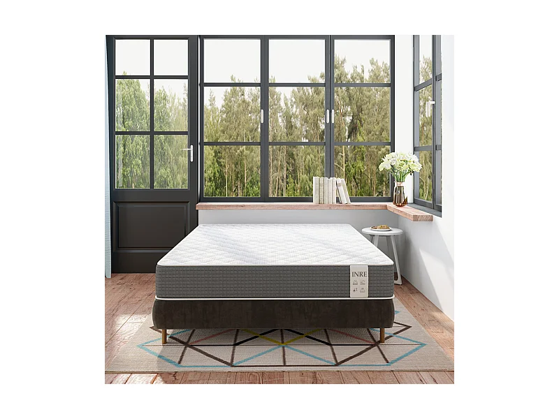 Matelas 160x200 cm INRE - 25 cm, CERTIFIE OEKO-TEX®, Réversible, Mémoire de Forme, 7 Zones Ergonomiques, Soutien Ferme, Tissu Respirant et Durable