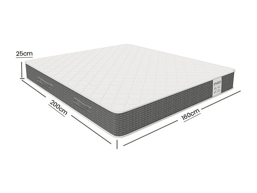 Matelas 160x200 cm INRE - 25 cm, CERTIFIE OEKO-TEX®, Réversible, Mémoire de Forme, 7 Zones Ergonomiques, Soutien Ferme, Tissu Respirant et Durable