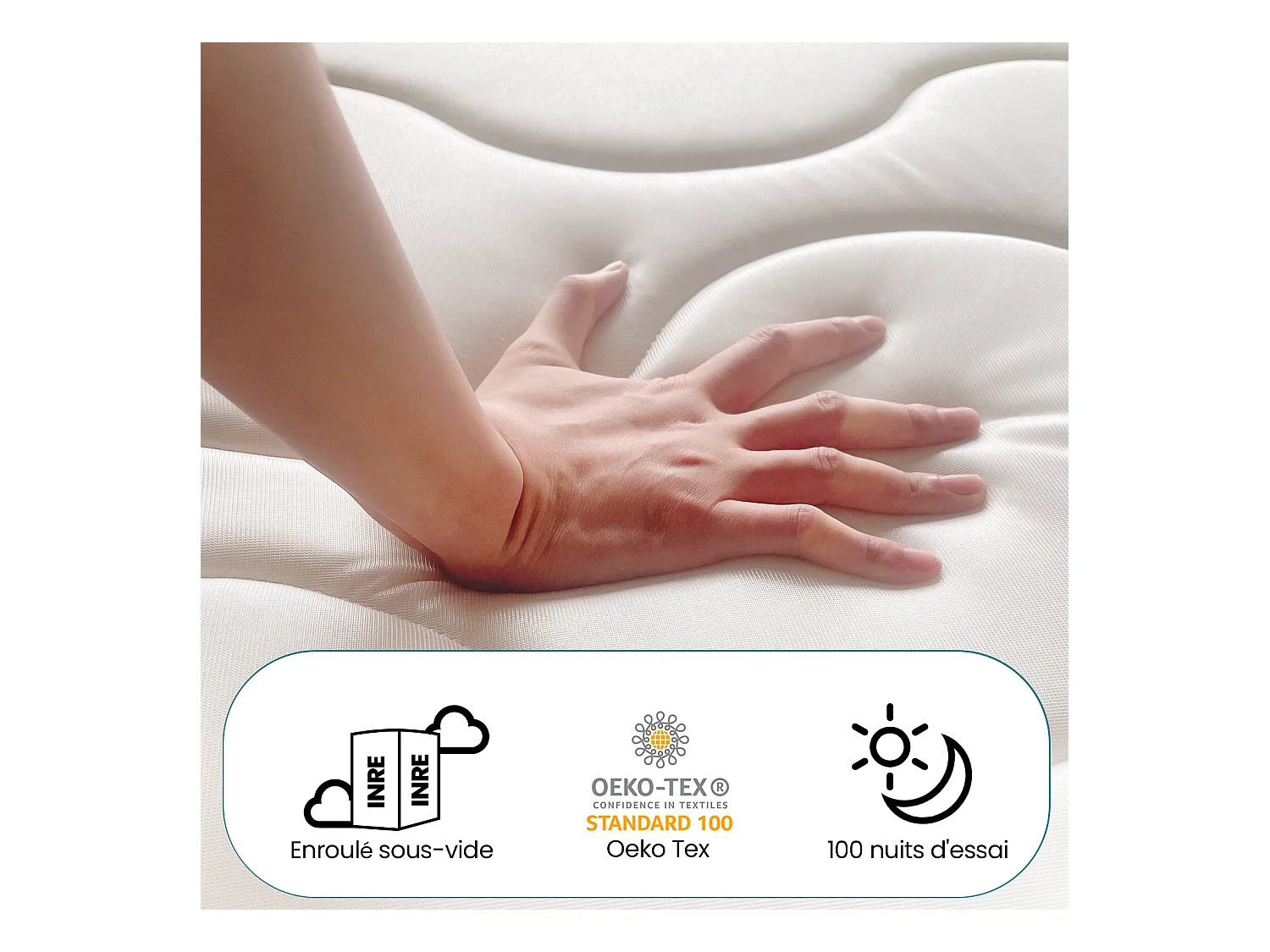 Matelas 90x190 cm - INRE, Ressorts ensachés, Solide et Confortable, certifié oeko-tex, épaisseur 22cm, 7 zones différenciées