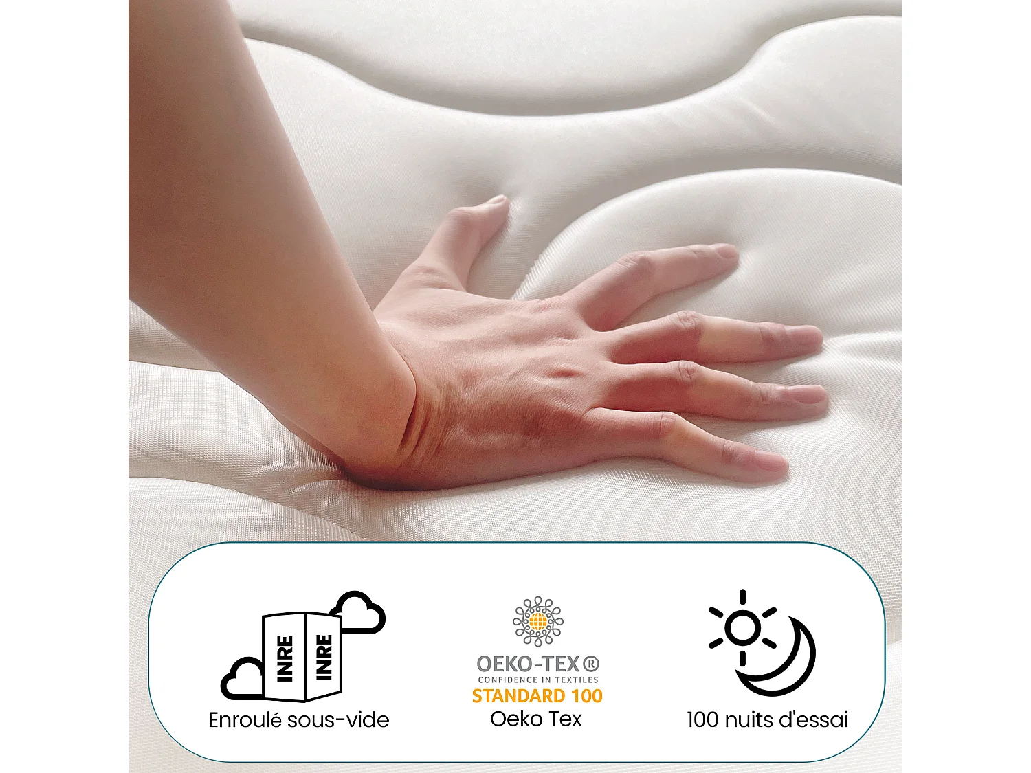 Matelas 90x190 cm - INRE, Ressorts ensachés, Solide et Confortable, certifié oeko-tex, épaisseur 22cm, 7 zones différenciées
