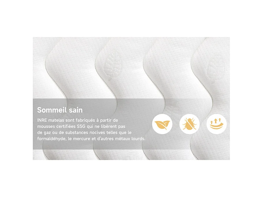 Matelas 140x200 cm INRE mousse à mémoire de forme, épaisseur 20 cm, confort ferme, confort optimal, 7 zones ergonomique